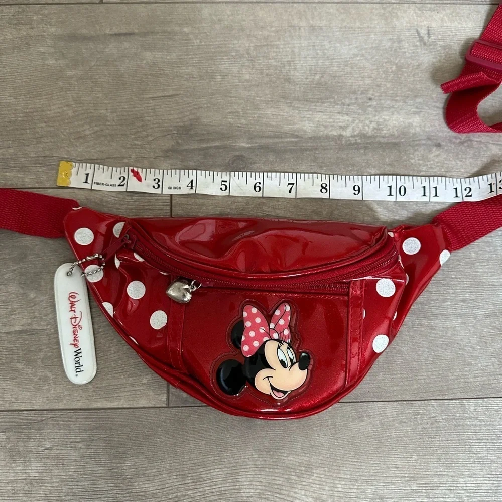 Walt Disney World Red Minnie Mouse Adjustable Child’s Fanny Pack Purse 2 Zippers